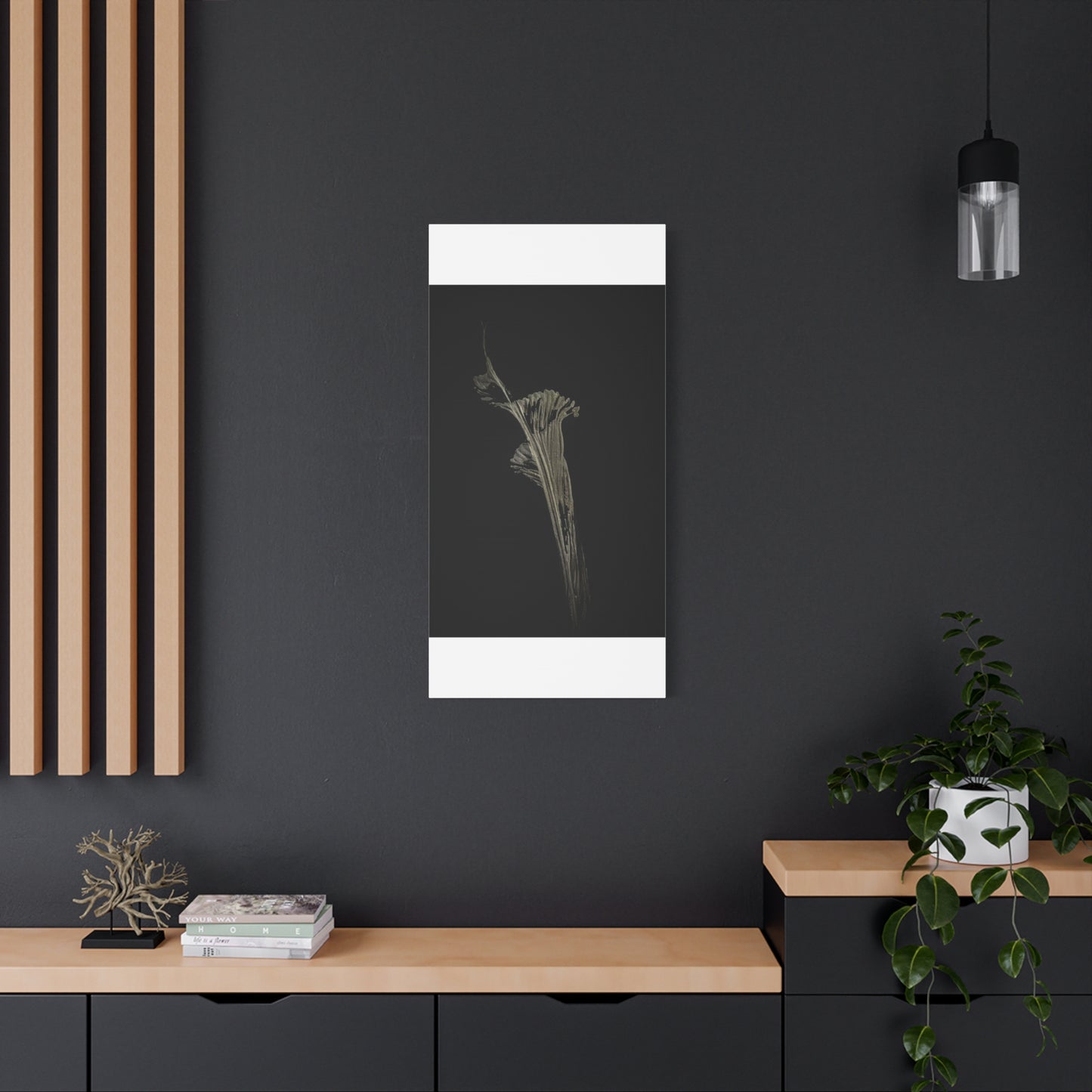 Calla Lilly - Minimalist Botanical Canvas Print — Monochrome Flower Art on Black Matte