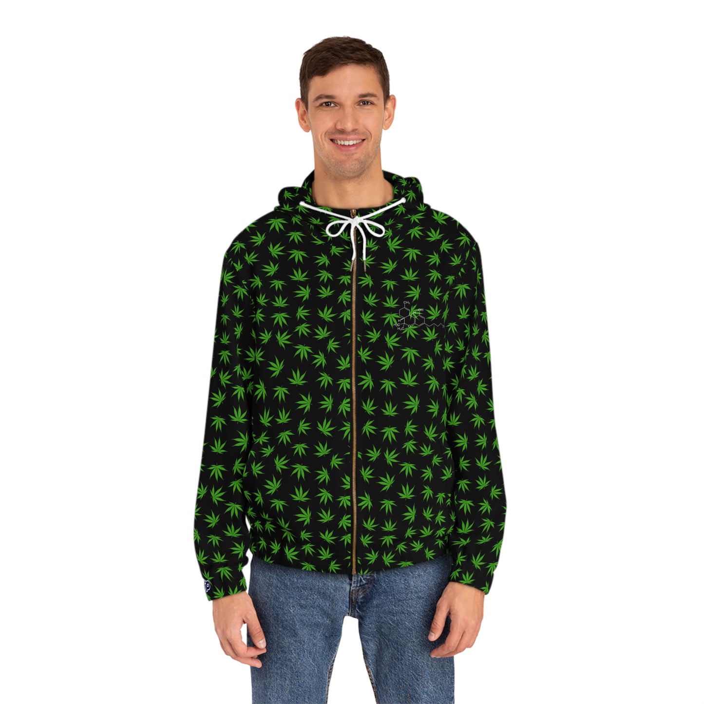 Men's Zip Hoodie — All-Over Green Cannabis Leaf Pattern
