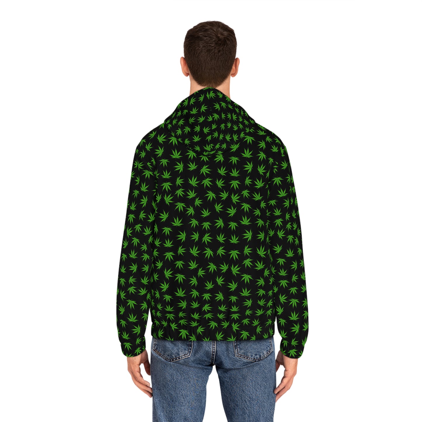 Men's Zip Hoodie — All-Over Green Cannabis Leaf Pattern