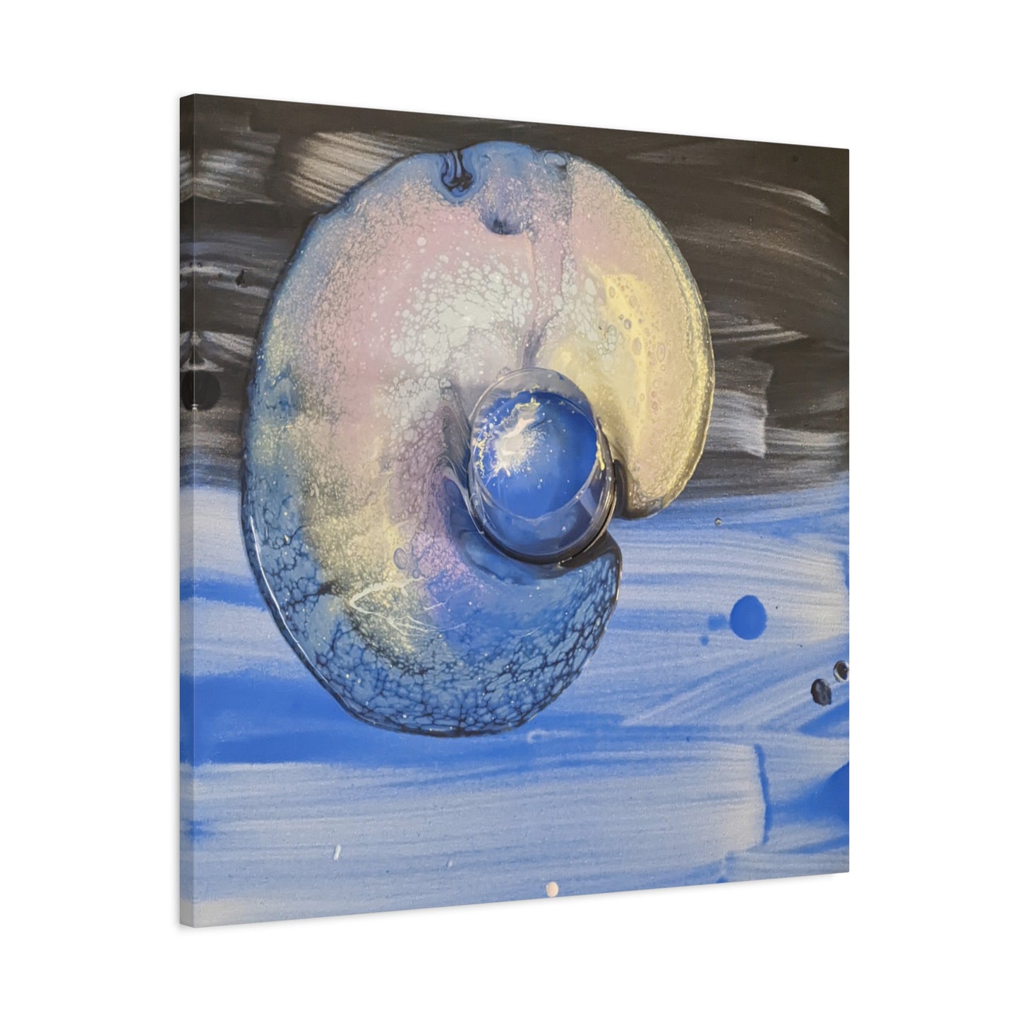 the nautilus - Abstract Blue Spiral Matte Canvas Art - Nautical Coastal Wall Decor