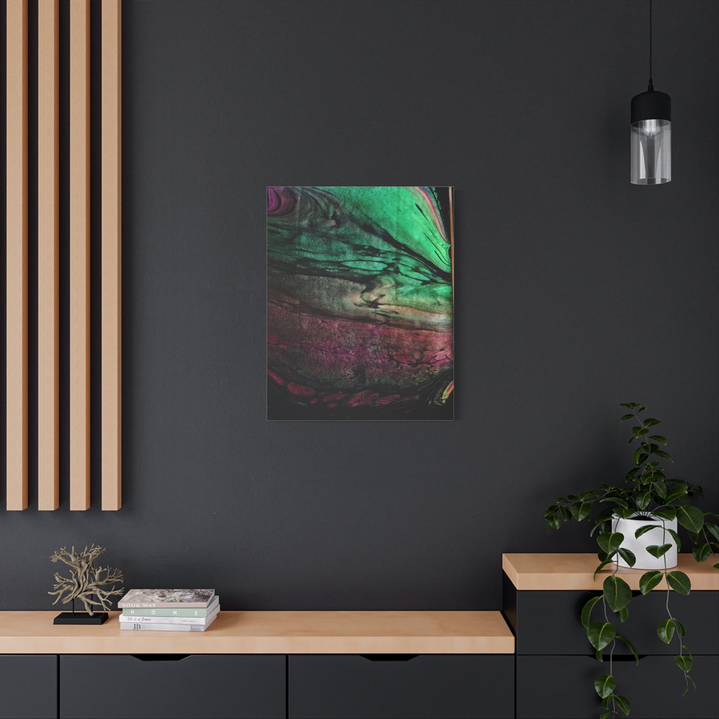 flame tempered pour - Abstract Teal & Magenta Canvas Wall Art — Matte Stretched 1.25"