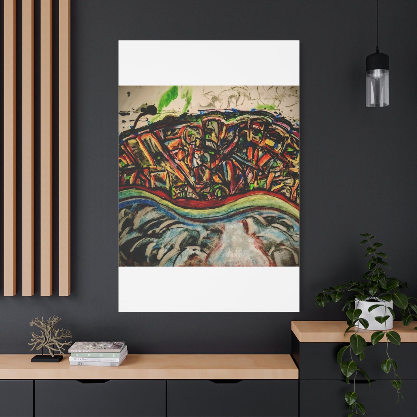 Acrylic_inequalities - Abstract Coastal Cityscape Canvas — Vibrant Ocean Wave Wall Art