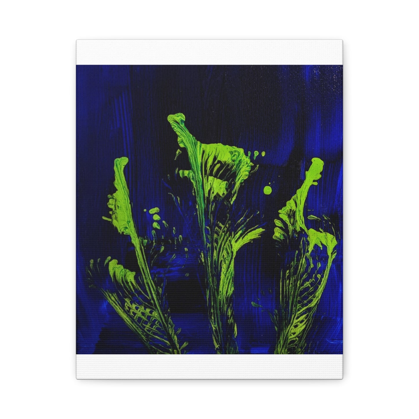 calla_lillies_pt.2 - Neon Floral Abstract Canvas Print — Blue & Lime Stretched Wall Art