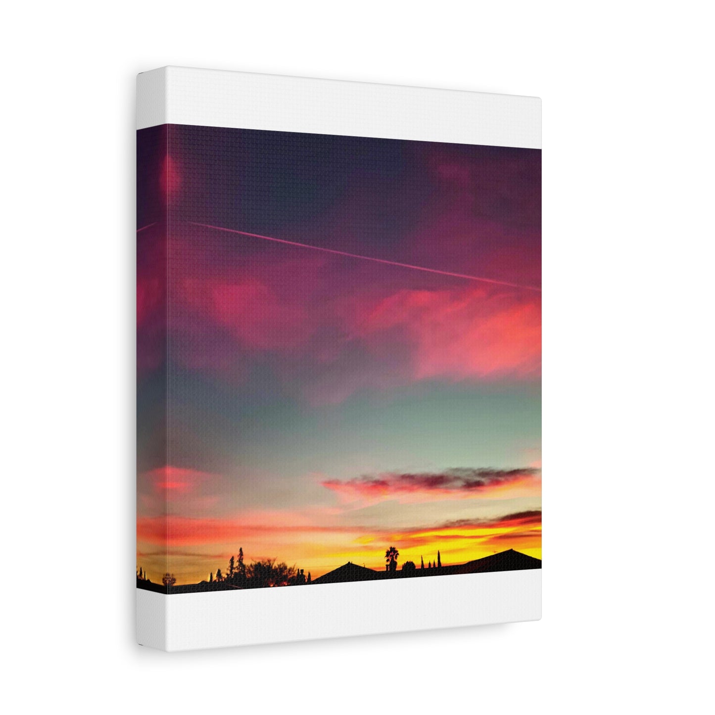 pink sky at morning - Horizon Matte Canvas Print — Vibrant Pink & Teal Sky Wall Art, Stretched 1.25"