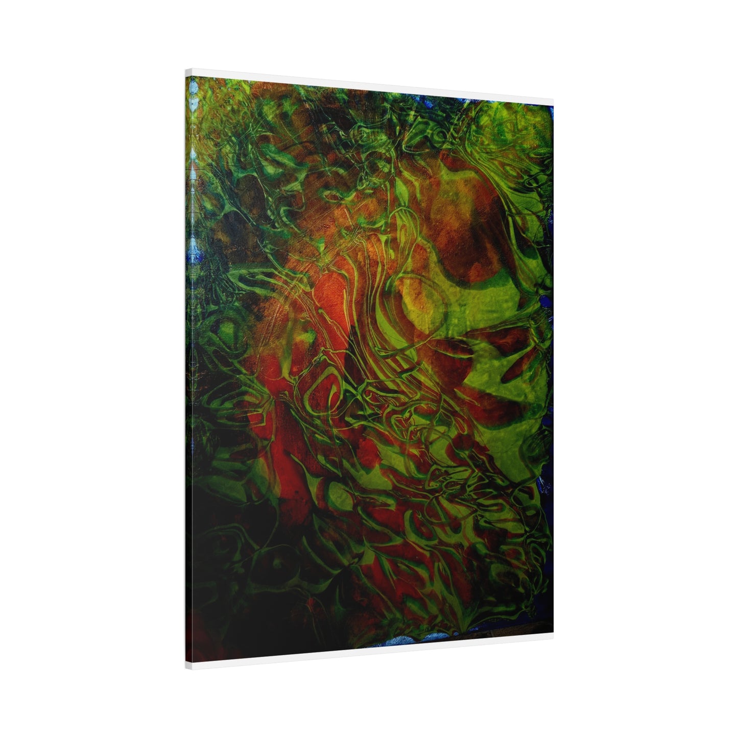 Abstract Green & Red Fluid Art Canvas Print