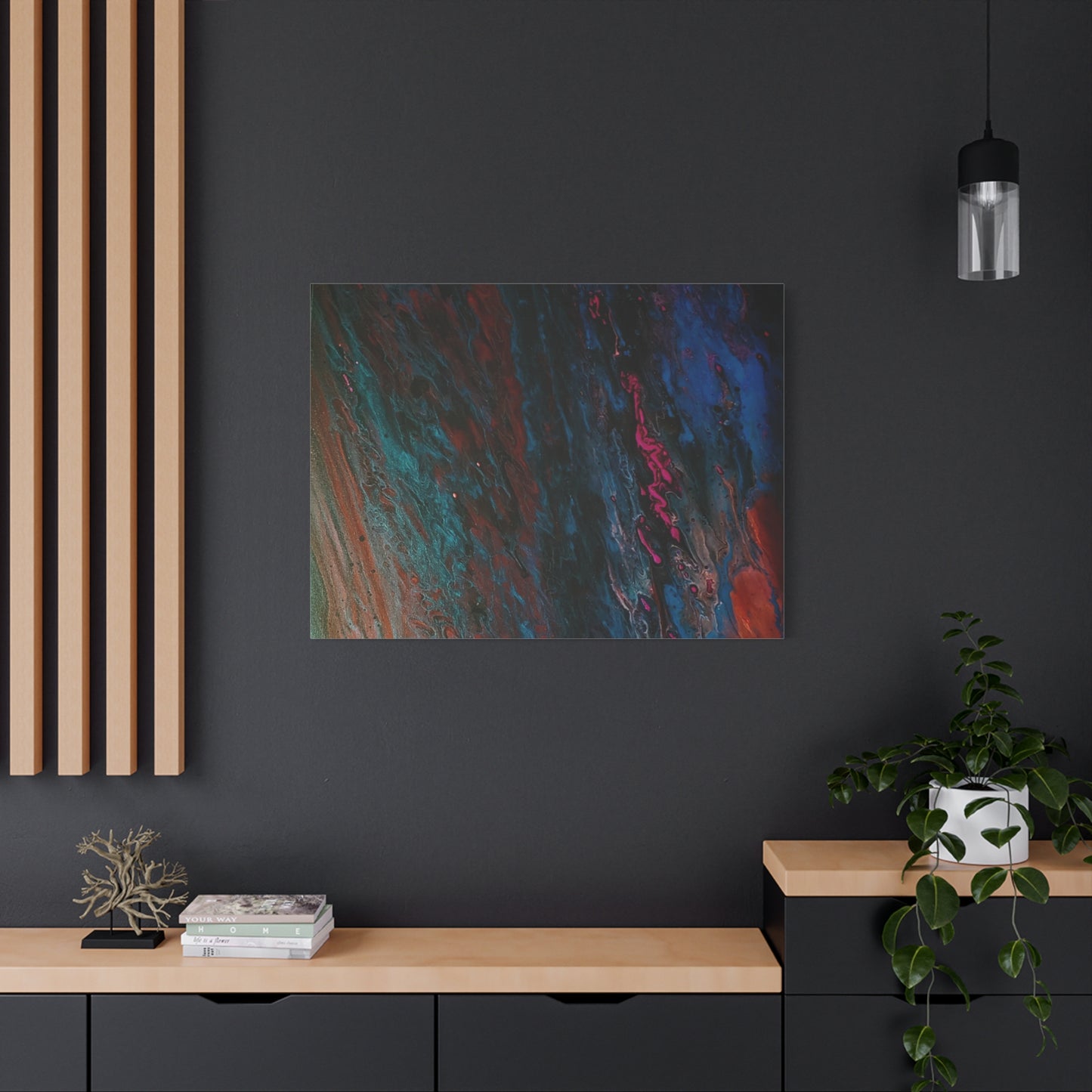 Abstract Fluid Art Canvas Wall Art - Jupiter pour — Vibrant Ocean Night Matte Stretched Canvas
