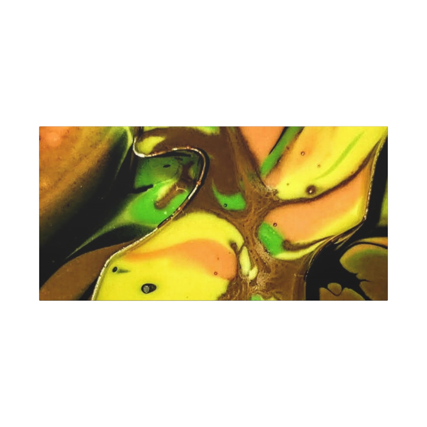 Abstract Green & Gold Fluid Art Matte Canvas Print (Stretched)