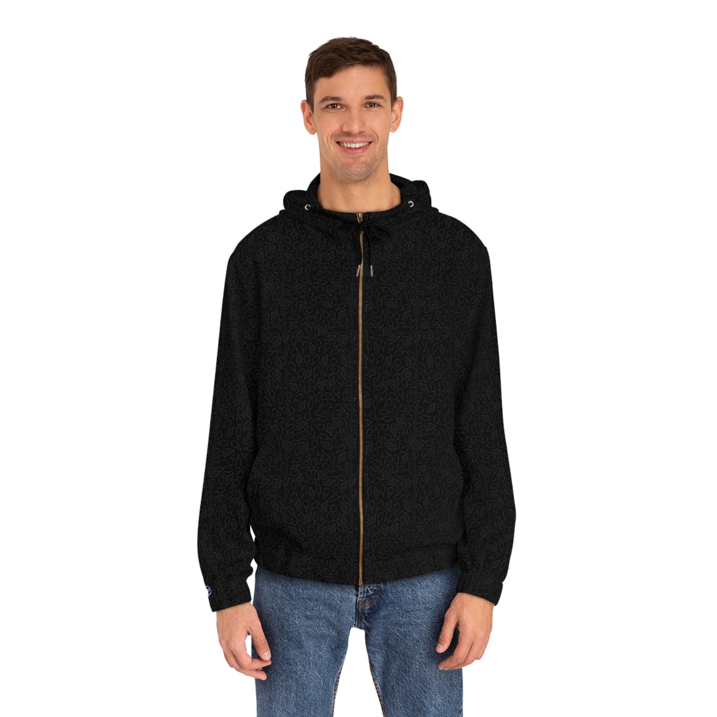 Men's Black Full-Zip Hoodie with Subtle Logo – Lightweight Streetwear Zip-Up