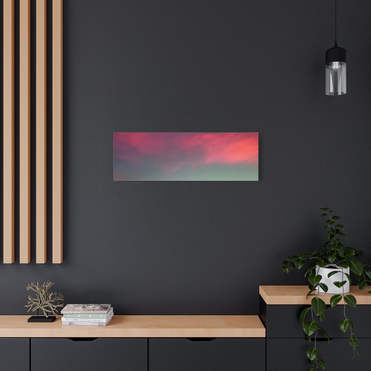pink sky at morning - Horizon Matte Canvas Print — Vibrant Pink & Teal Sky Wall Art, Stretched 1.25"
