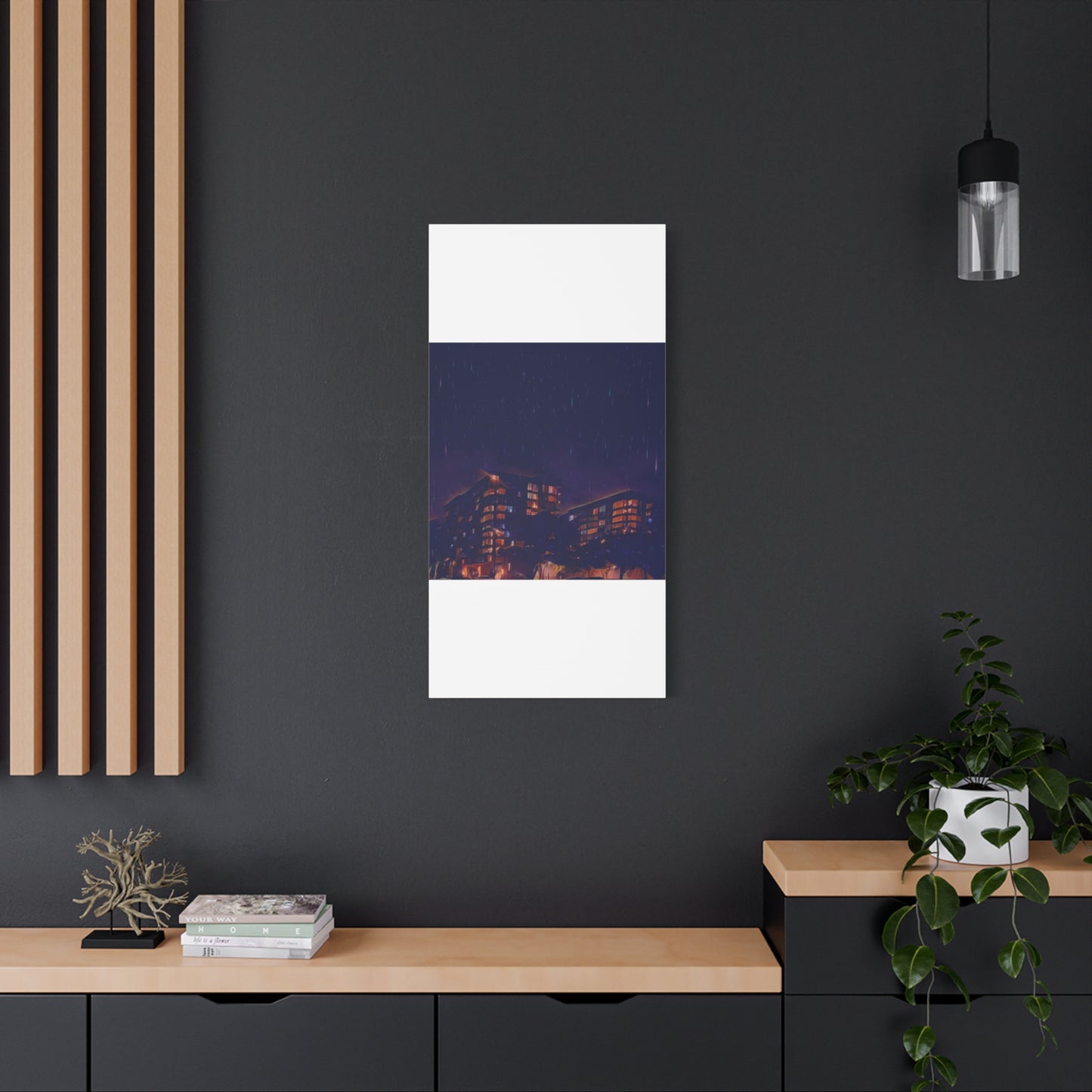 Neon Percipitation @ night - Canvas Print — Moody Urban Wall Art