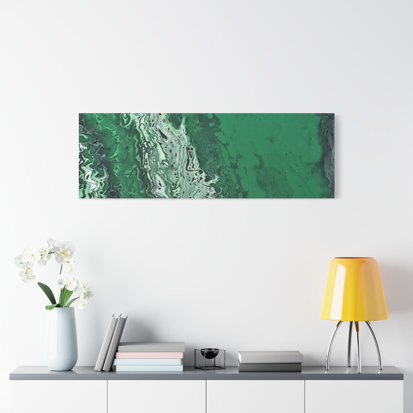 Emerald Wave Abstract Canvas Print — Matte Stretched Wall Art