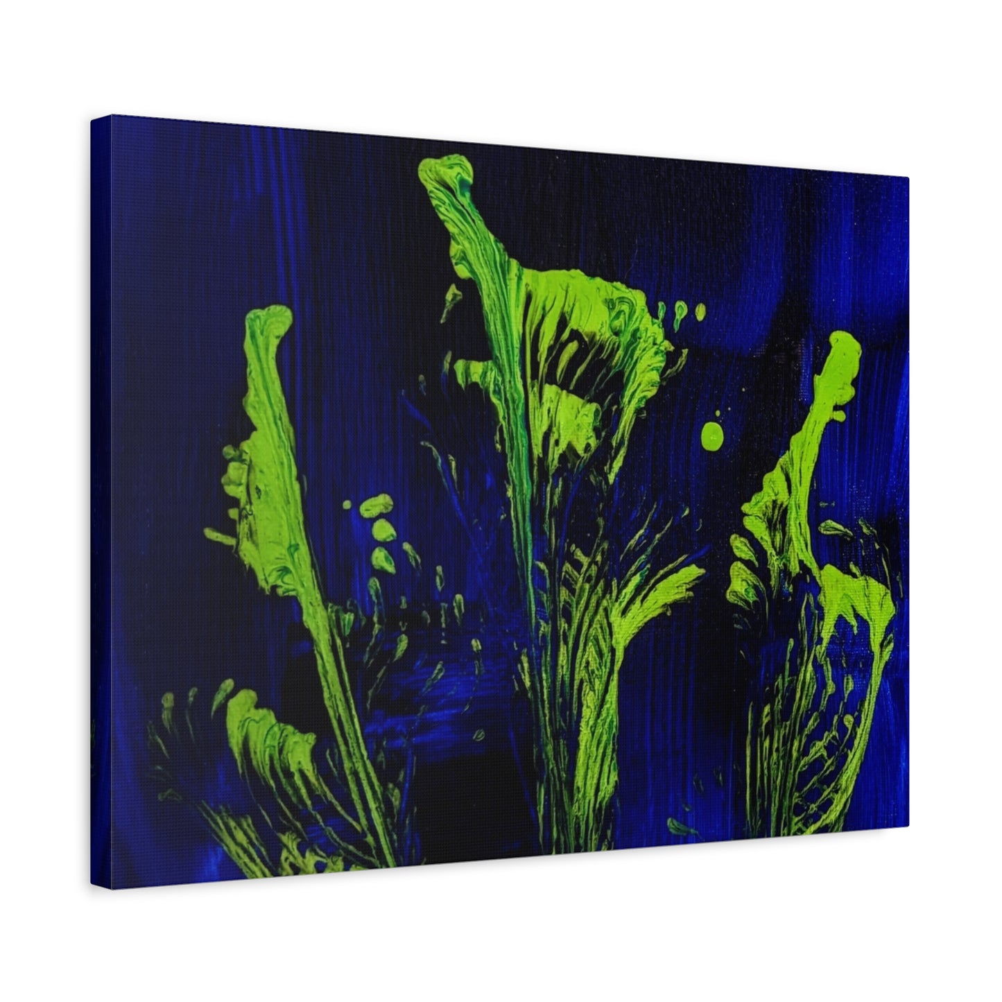 calla_lillies_pt.2 - Neon Floral Abstract Canvas Print — Blue & Lime Stretched Wall Art