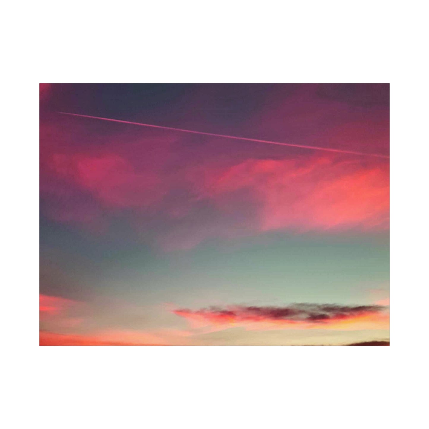 pink sky at morning - Horizon Matte Canvas Print — Vibrant Pink & Teal Sky Wall Art, Stretched 1.25"