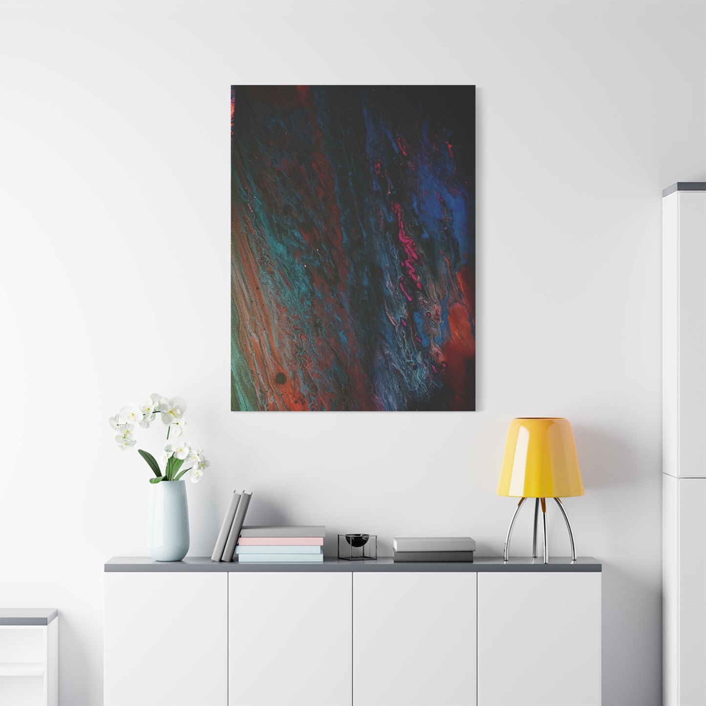 Abstract Fluid Art Canvas Wall Art - Jupiter pour — Vibrant Ocean Night Matte Stretched Canvas