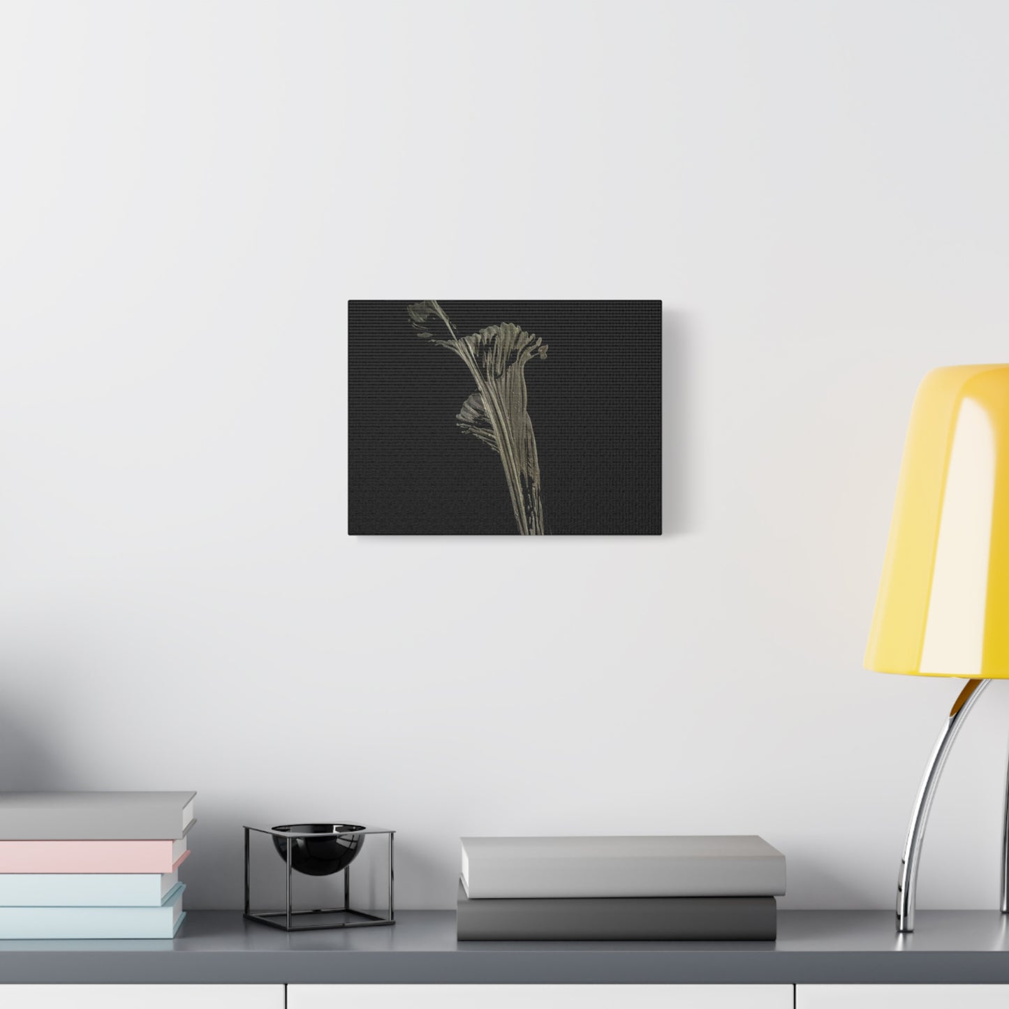 Calla Lilly - Minimalist Botanical Canvas Print — Monochrome Flower Art on Black Matte