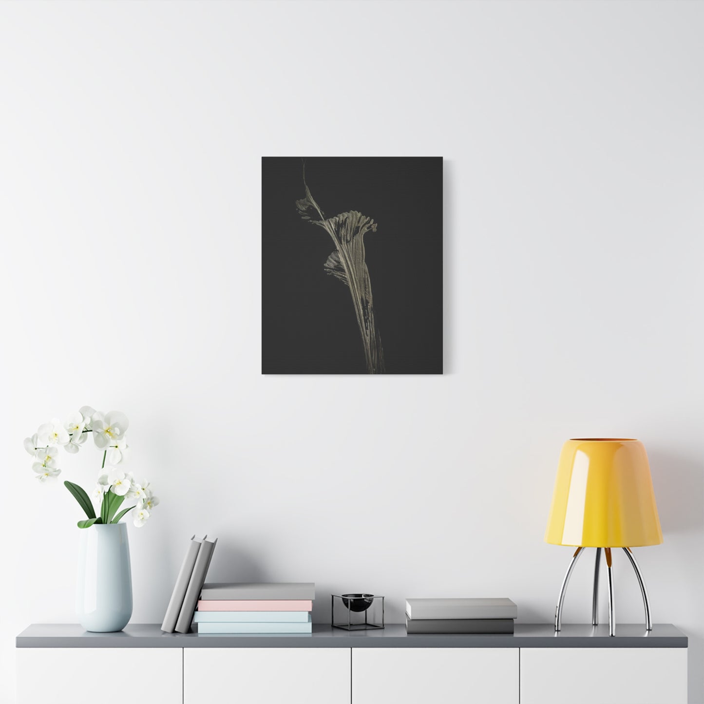 Calla Lilly - Minimalist Botanical Canvas Print — Monochrome Flower Art on Black Matte