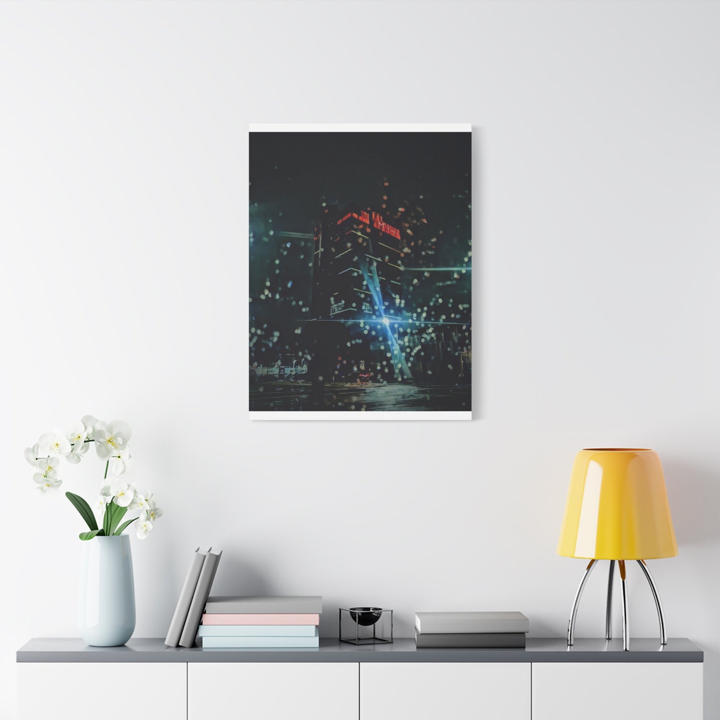 matrix @night Canvas Print — Moody Rainy Urban Wall Art (Matte Stretched)