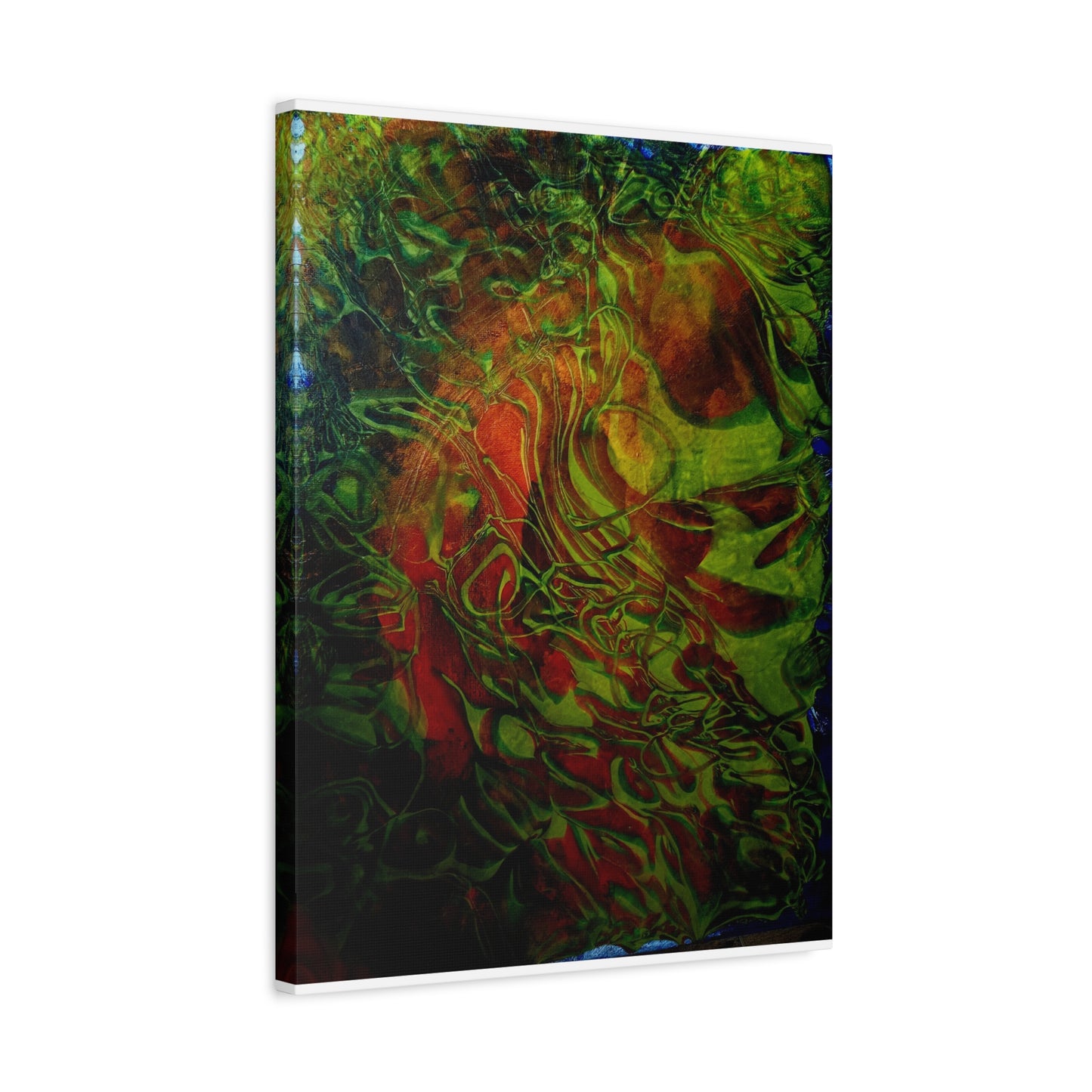 Abstract Green & Red Fluid Art Canvas Print