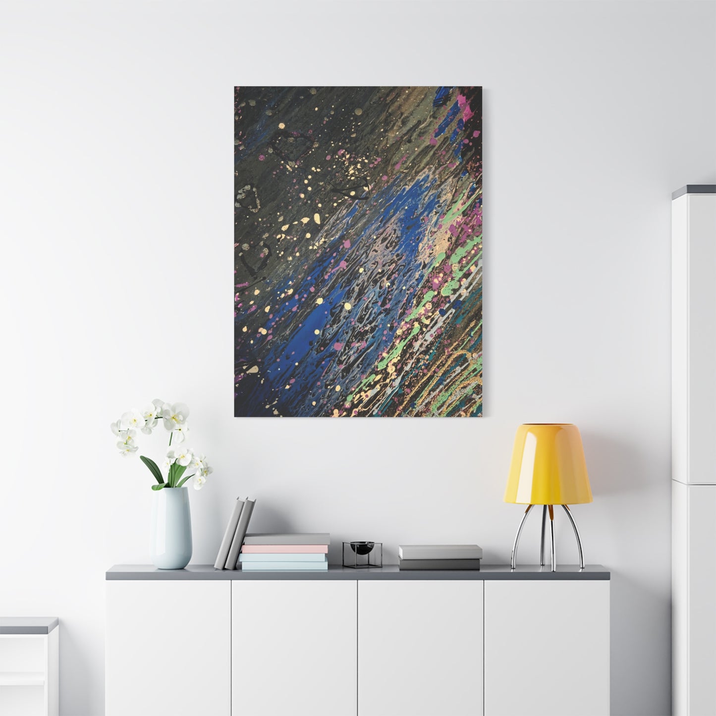 Abstract Splatter Matte Canvas Print — Colorful Fluid Art Wall Decor, Stretched 1.25"