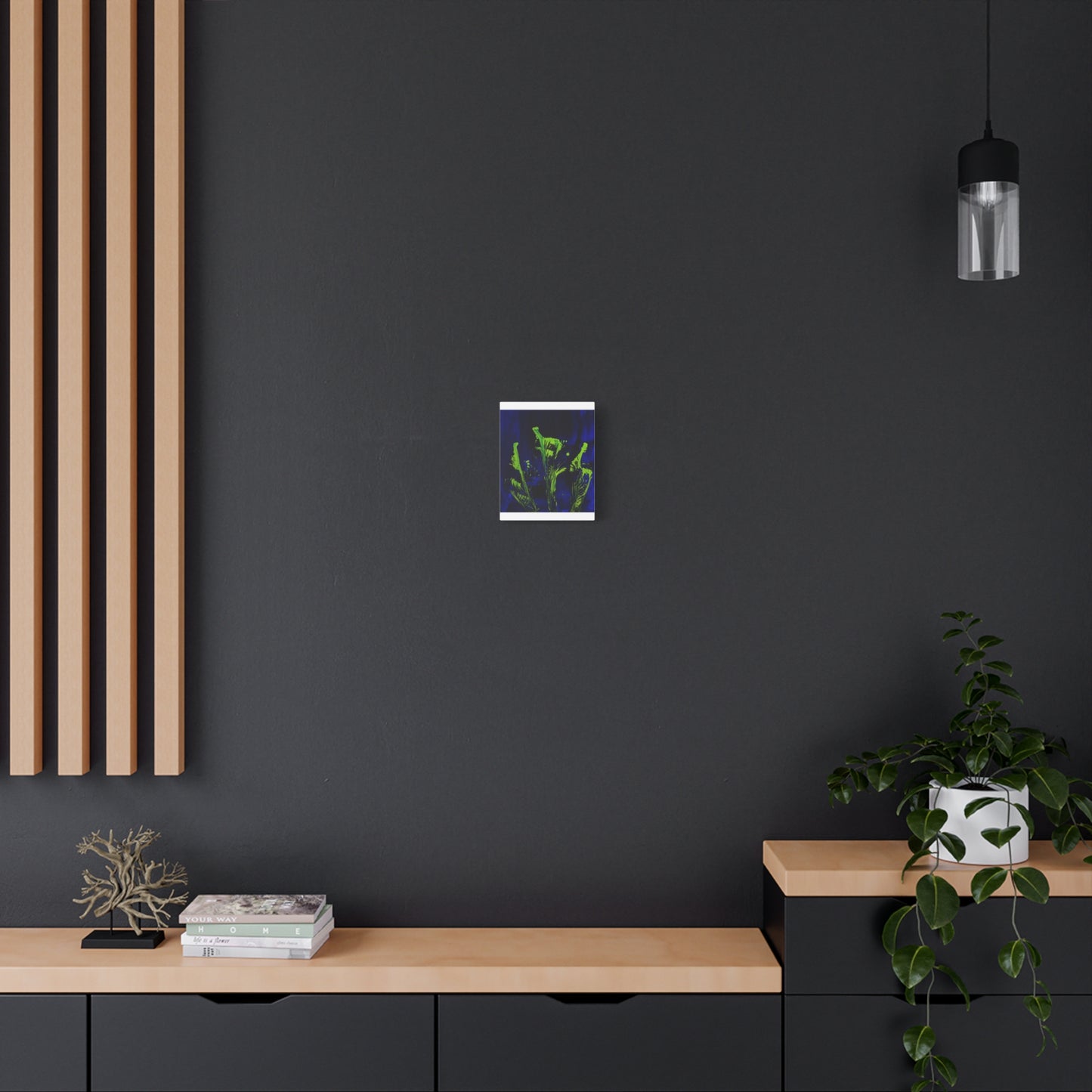 calla_lillies_pt.2 - Neon Floral Abstract Canvas Print — Blue & Lime Stretched Wall Art