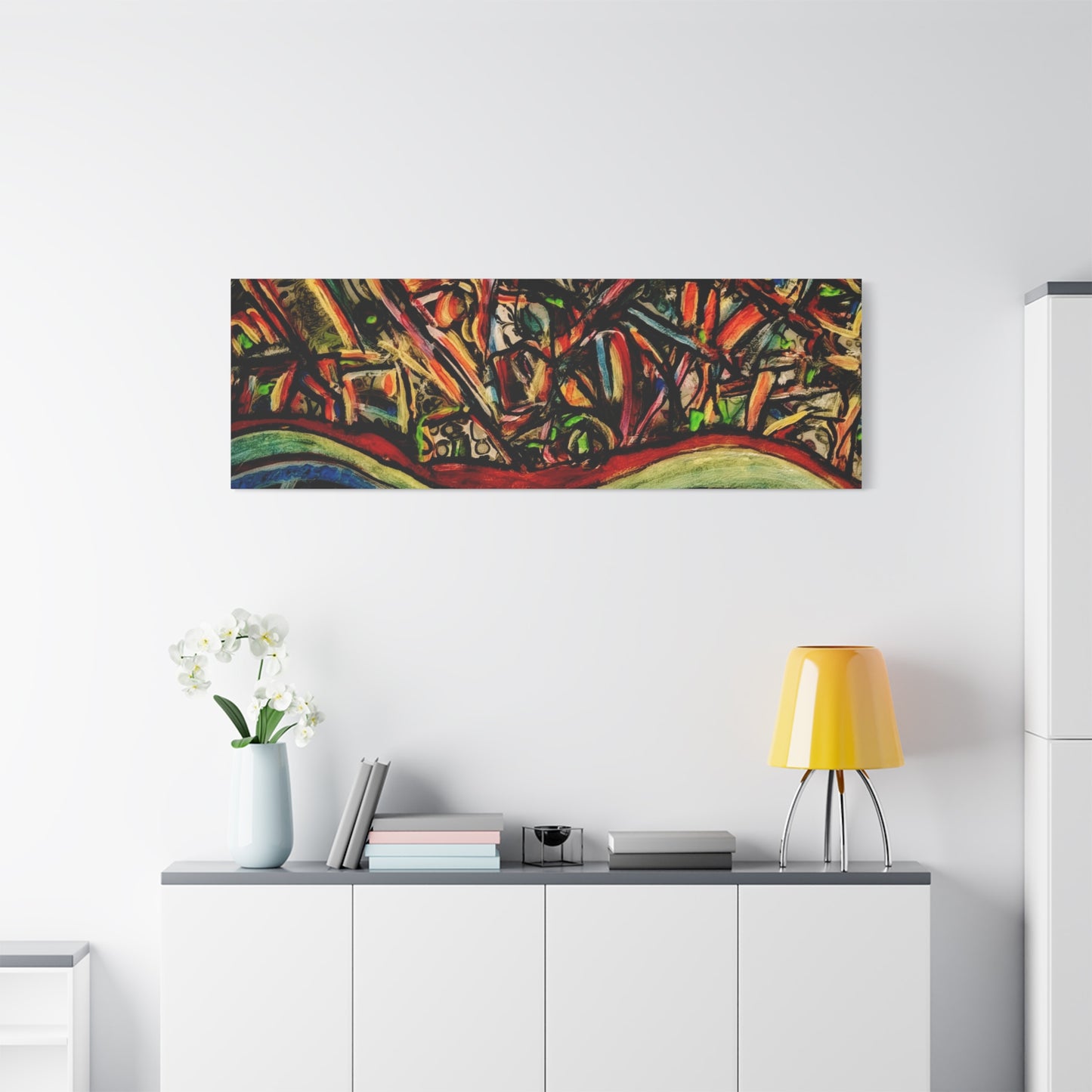 Acrylic_inequalities - Abstract Coastal Cityscape Canvas — Vibrant Ocean Wave Wall Art