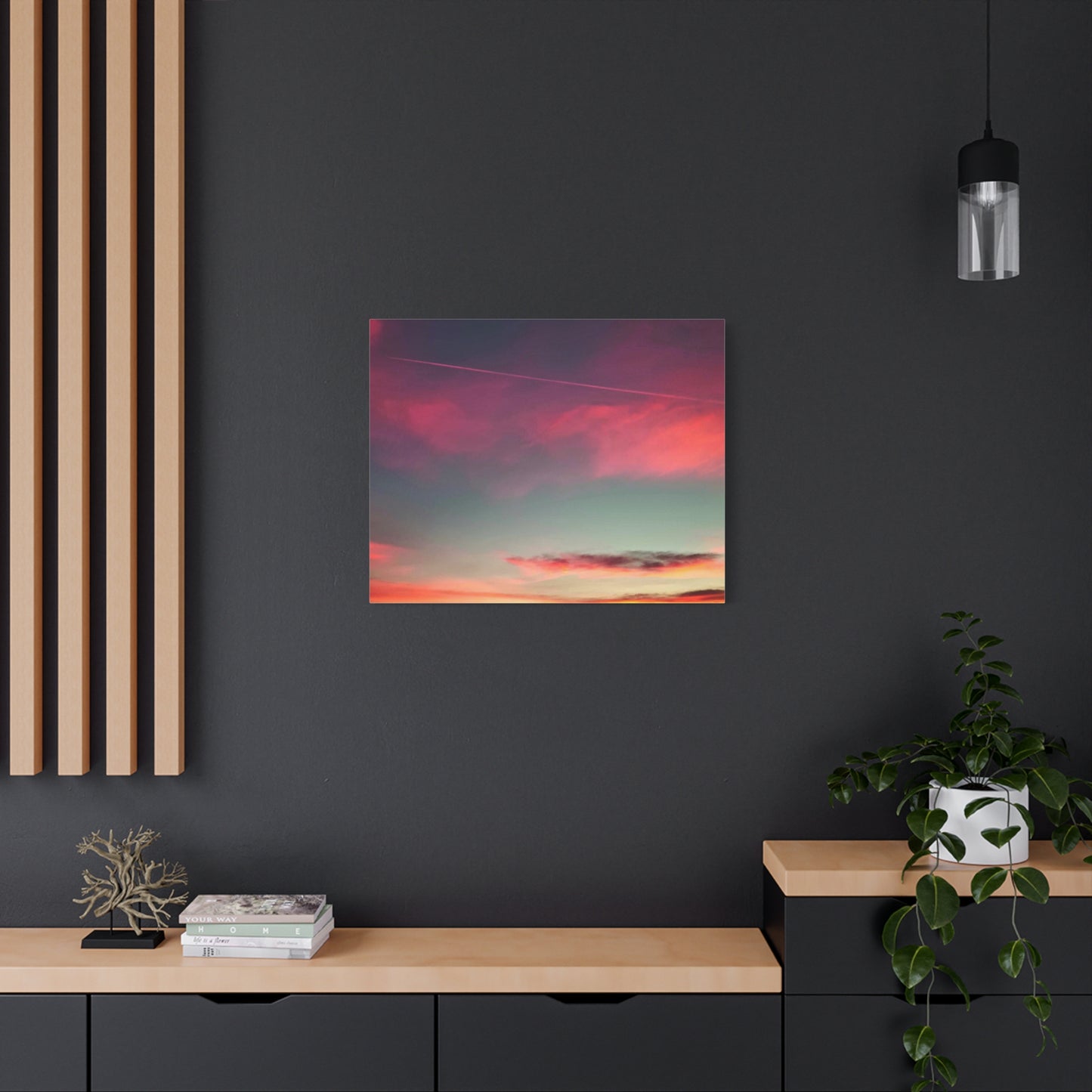 pink sky at morning - Horizon Matte Canvas Print — Vibrant Pink & Teal Sky Wall Art, Stretched 1.25"