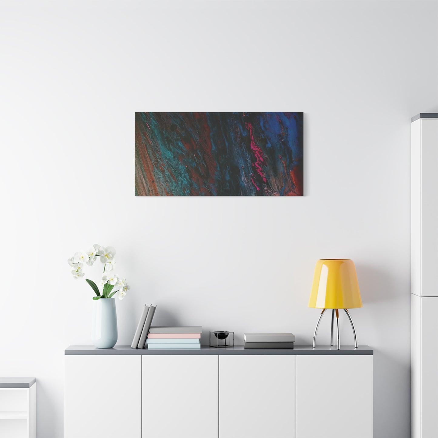 Abstract Fluid Art Canvas Wall Art - Jupiter pour — Vibrant Ocean Night Matte Stretched Canvas