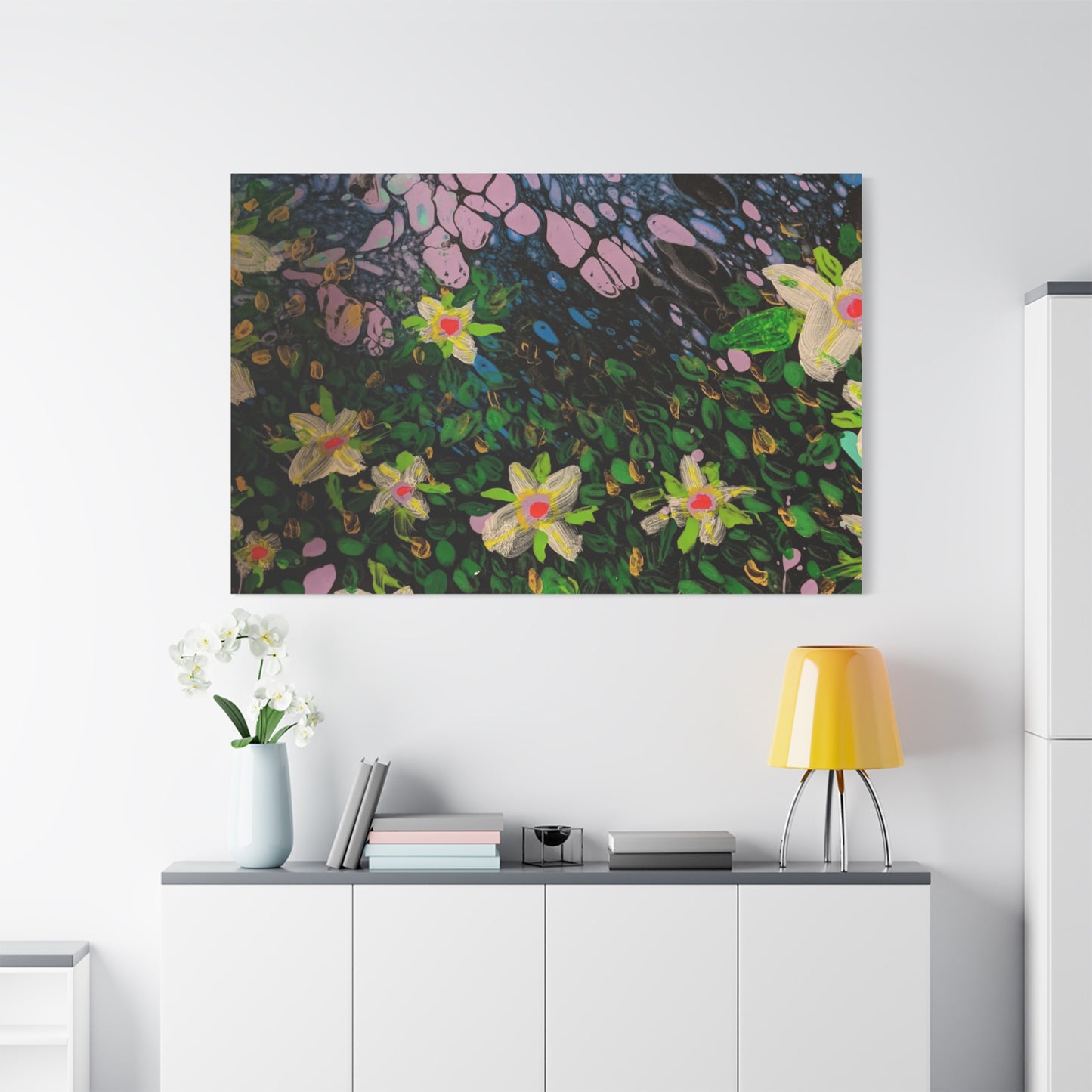 Floetrol&Flowers - Night Pour Garden Matte Canvas Print — Stretched Wall Art