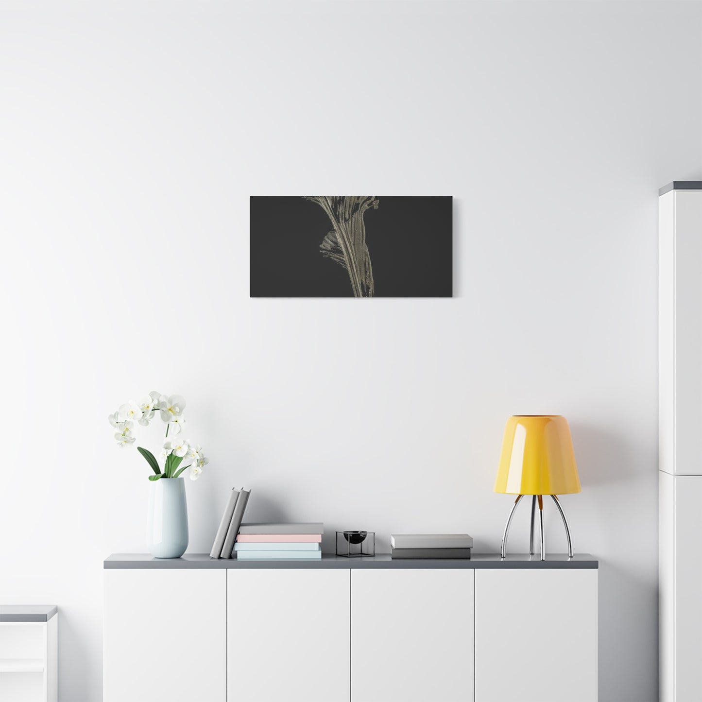 Calla Lilly - Minimalist Botanical Canvas Print — Monochrome Flower Art on Black Matte