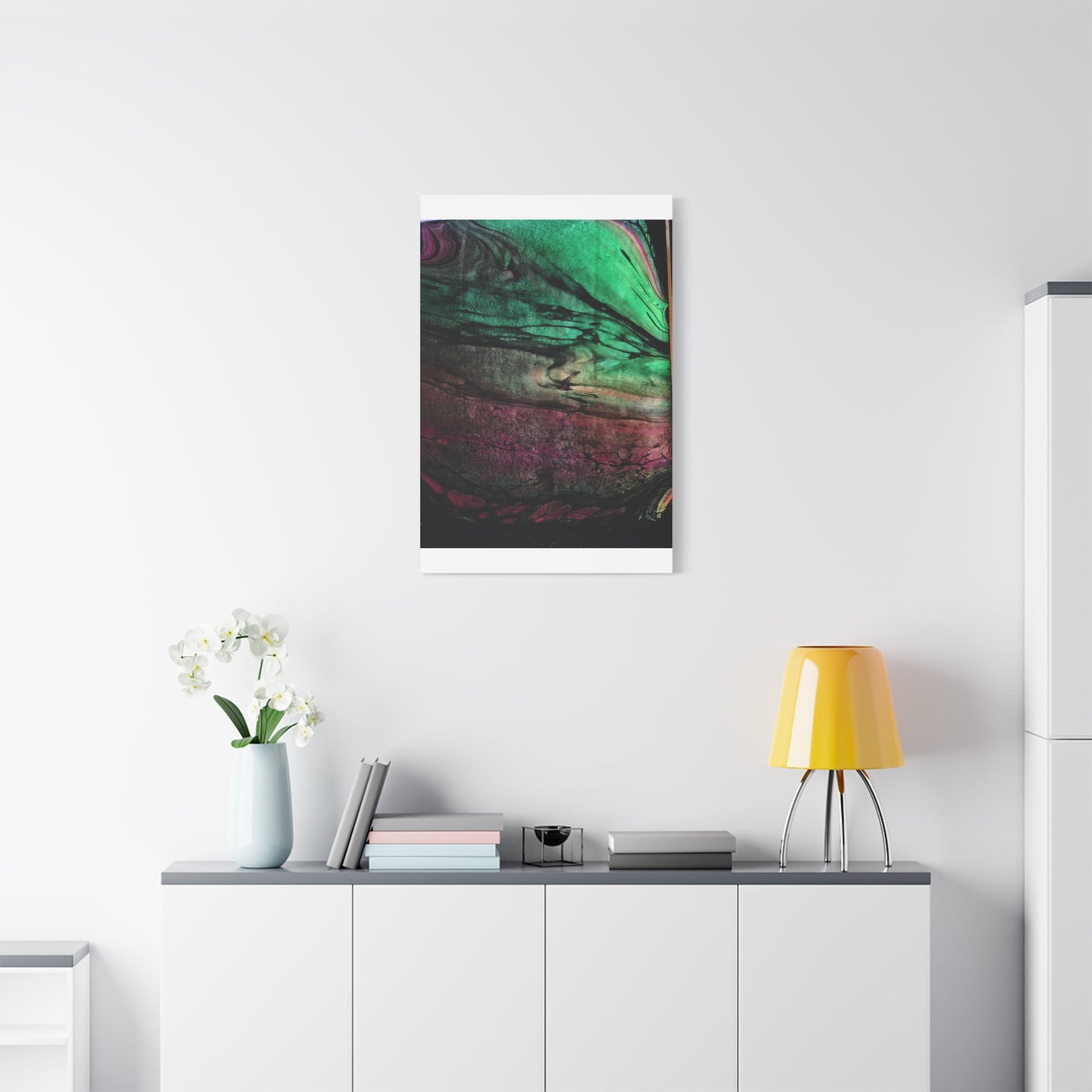 flame tempered pour - Abstract Teal & Magenta Canvas Wall Art — Matte Stretched 1.25"