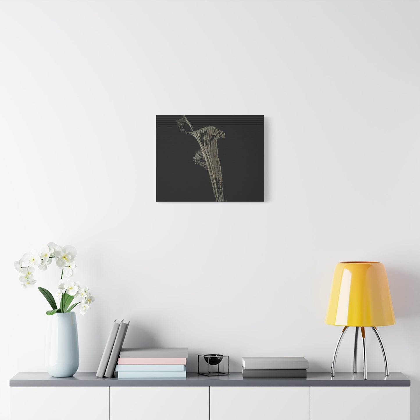 Calla Lilly - Minimalist Botanical Canvas Print — Monochrome Flower Art on Black Matte