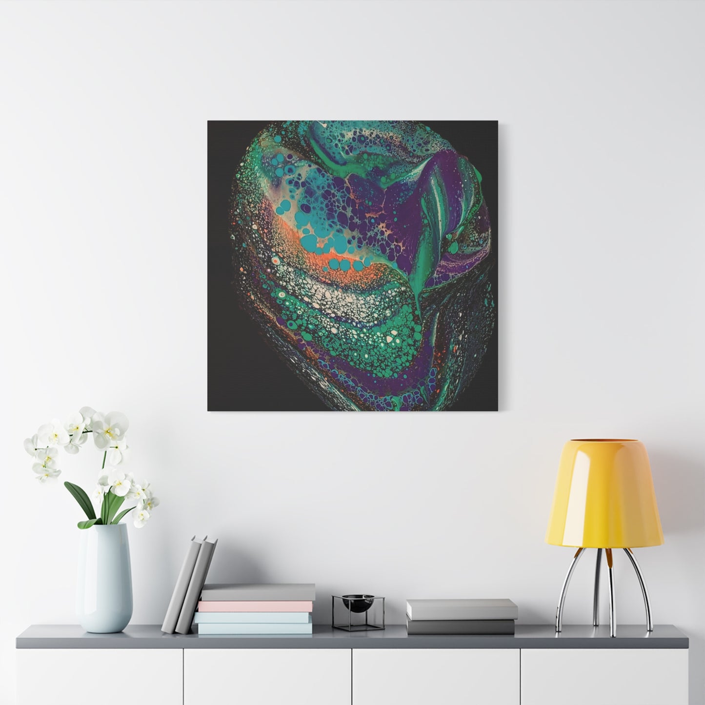 Abstract Fluid Art Canvas Print — Teal, Purple & Gold Swirl Matte Stretched Wall Art