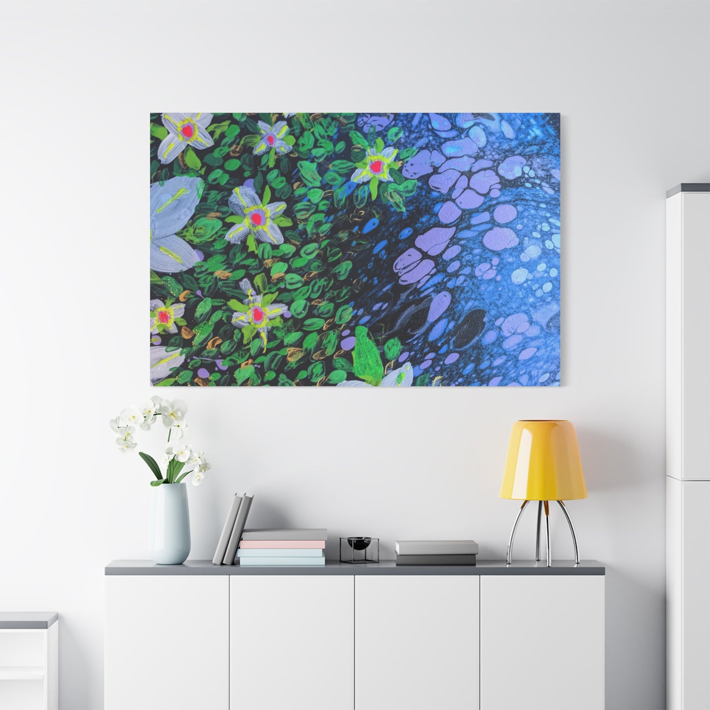 Floetrol&Flowers -  Reef Matte Canvas Wall Art — Blue & Green Abstract Flower Painting