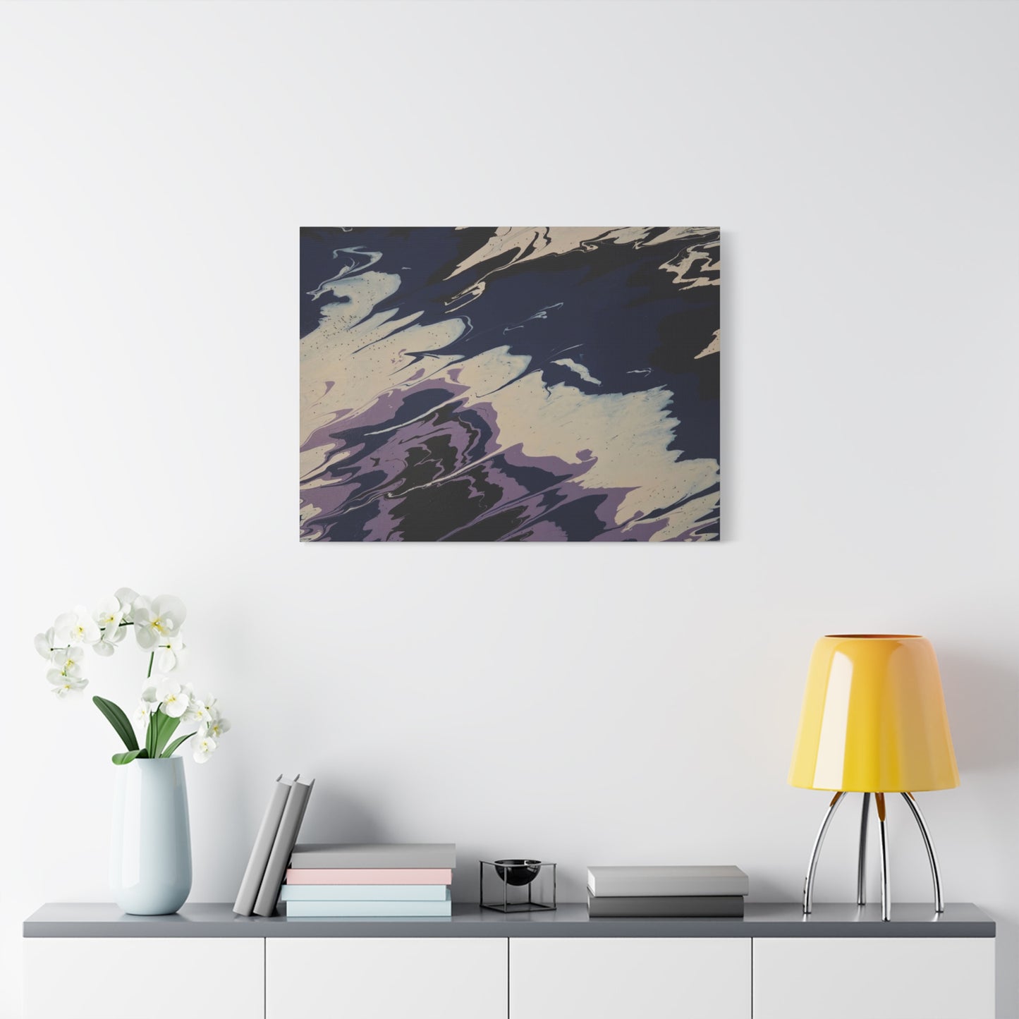 Abstract Navy & Lavender Wave Matte Stretched Canvas (1.25")