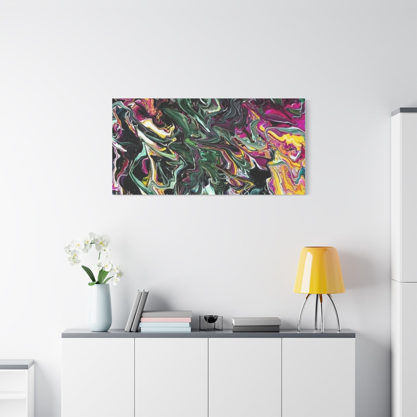 chaos in the garden - Abstract Fluid Art Matte Canvas Print - Colorful Swirl Wall Art