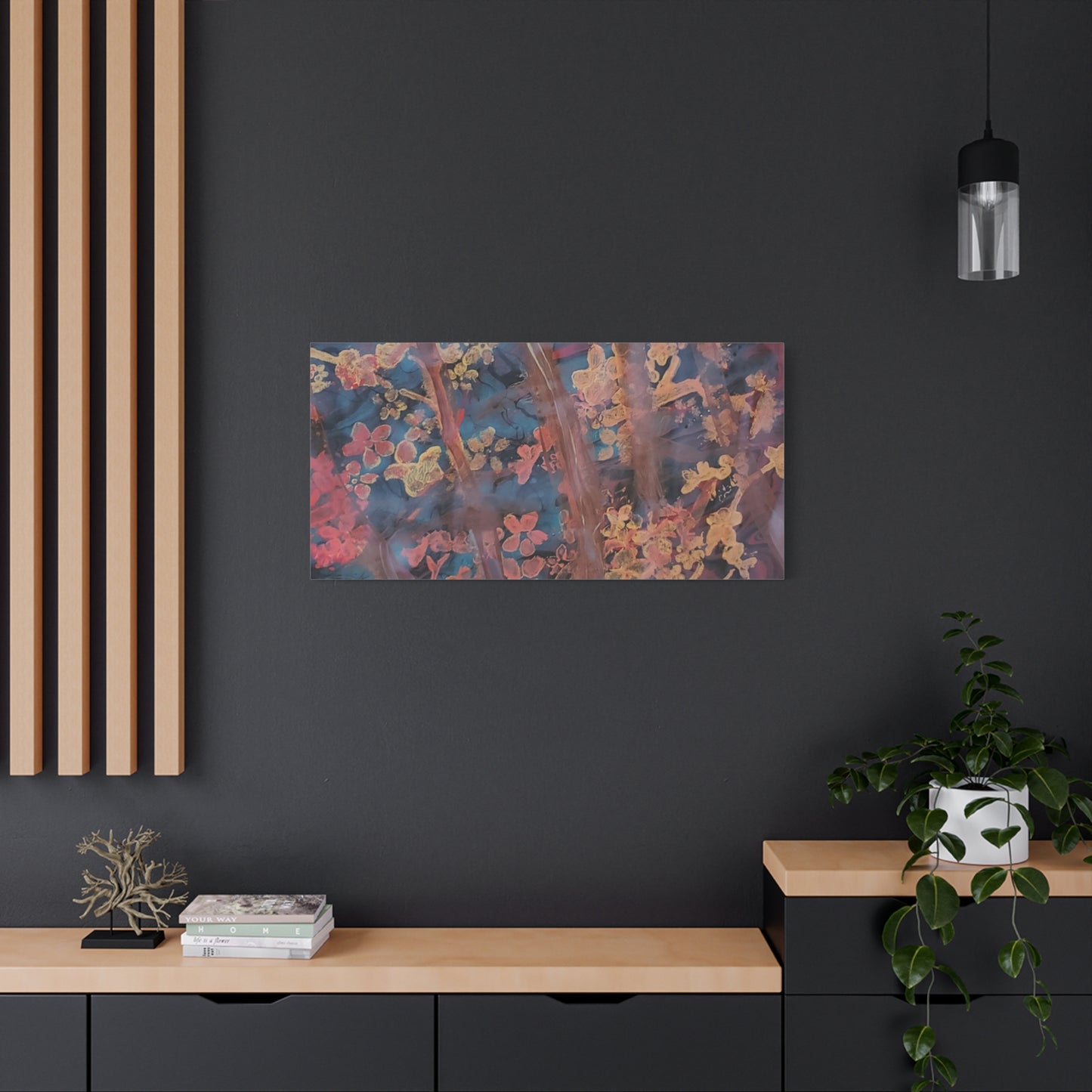 Abstract Floral Canvas Print — Moody Pink & Blue Stretched Wall Art