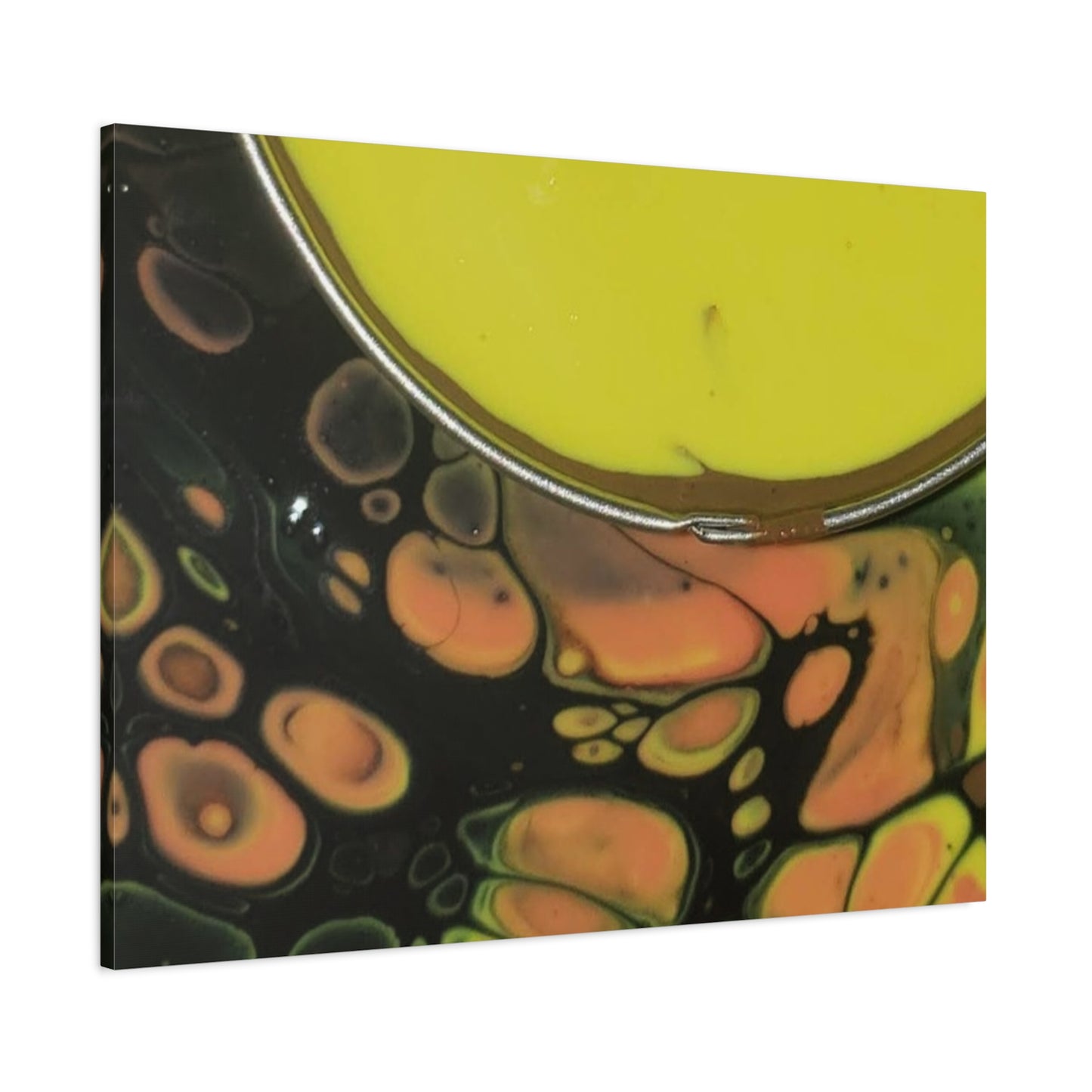 Abstract Fluid Art Canvas Print — Yellow & Black Cell Pour