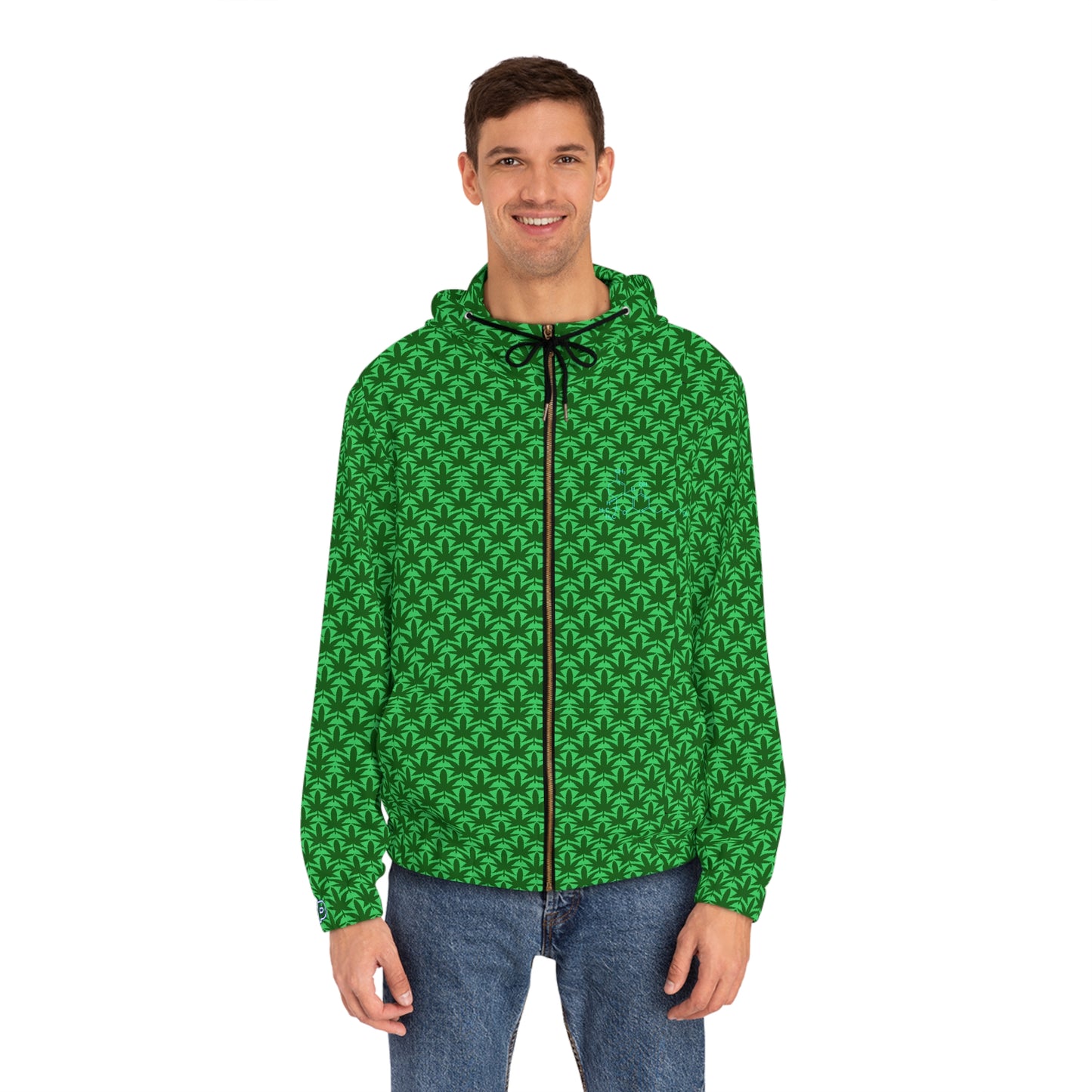 Green Palm Pattern Full‑Zip Hoodie — 'Sailor' Back Logo