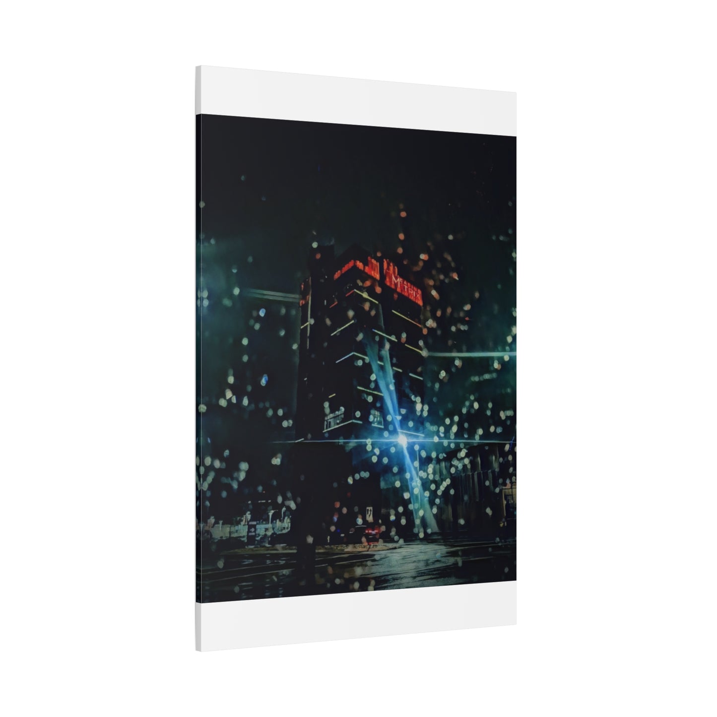 matrix @night Canvas Print — Moody Rainy Urban Wall Art (Matte Stretched)
