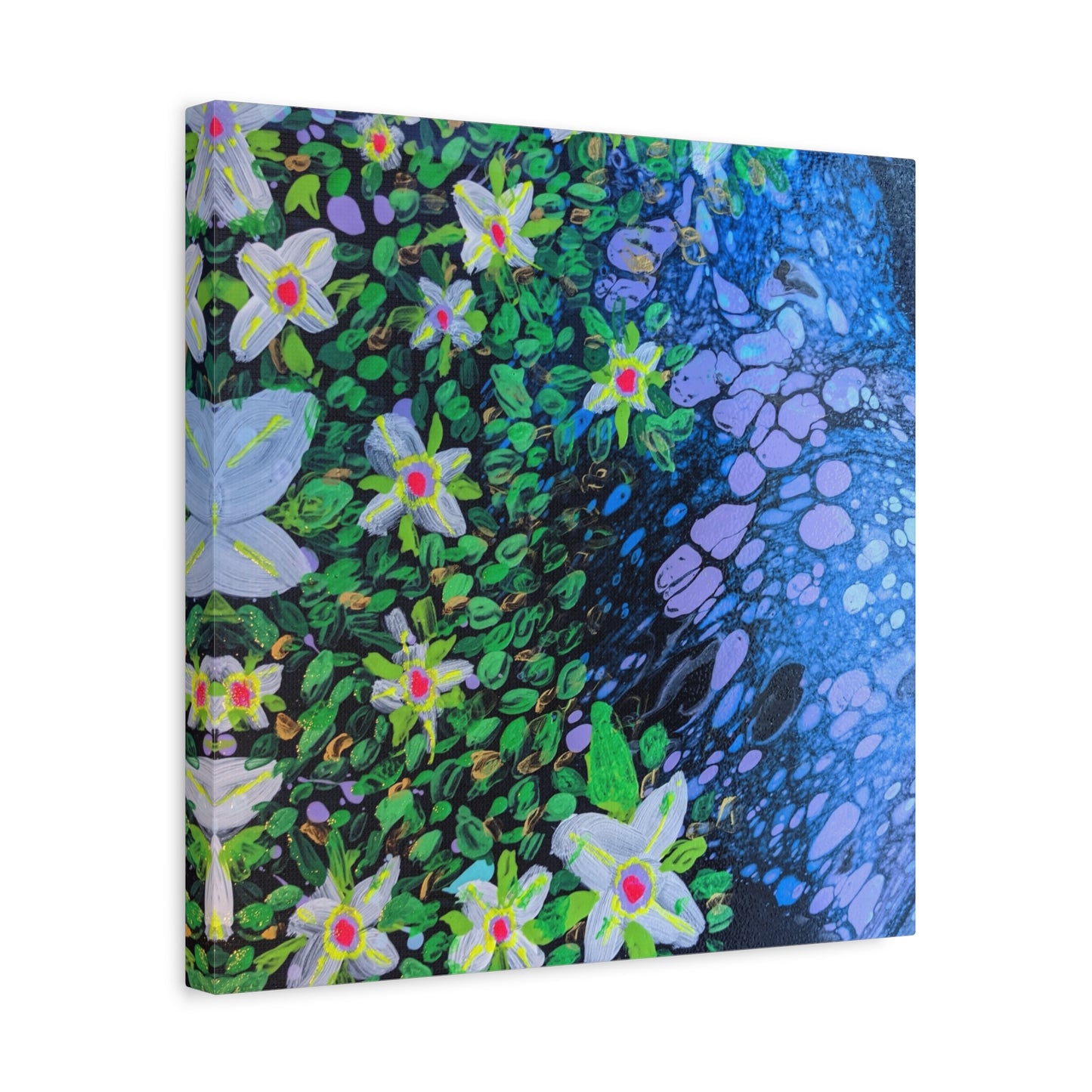 Floetrol&Flowers -  Reef Matte Canvas Wall Art — Blue & Green Abstract Flower Painting