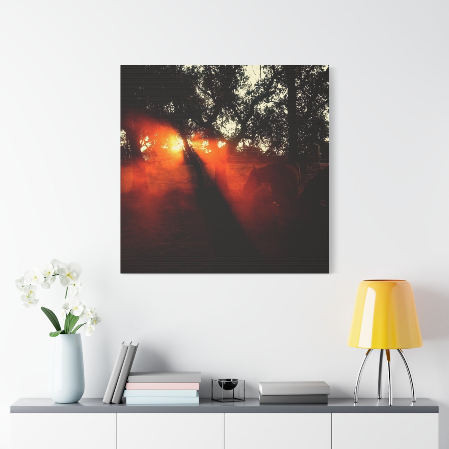 Sunset Forest Matte Canvas Wall Art — Dramatic Orange Light Photography