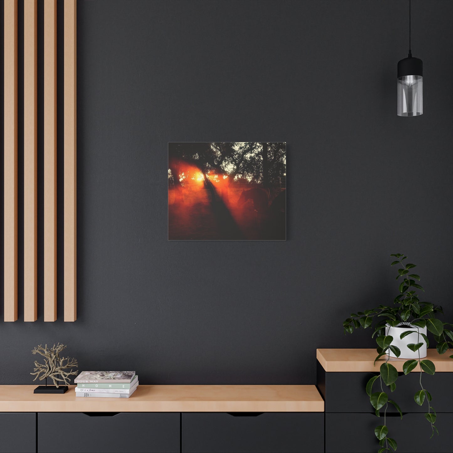 Sunset Forest Matte Canvas Wall Art — Dramatic Orange Light Photography