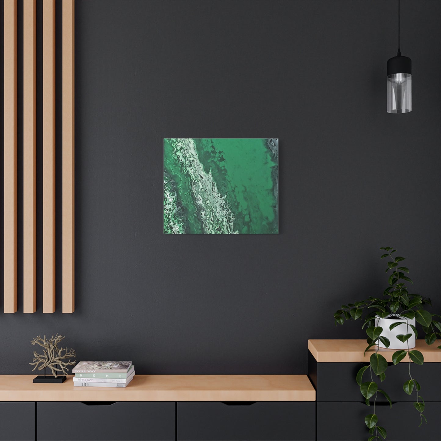 Emerald Wave Abstract Canvas Print — Matte Stretched Wall Art