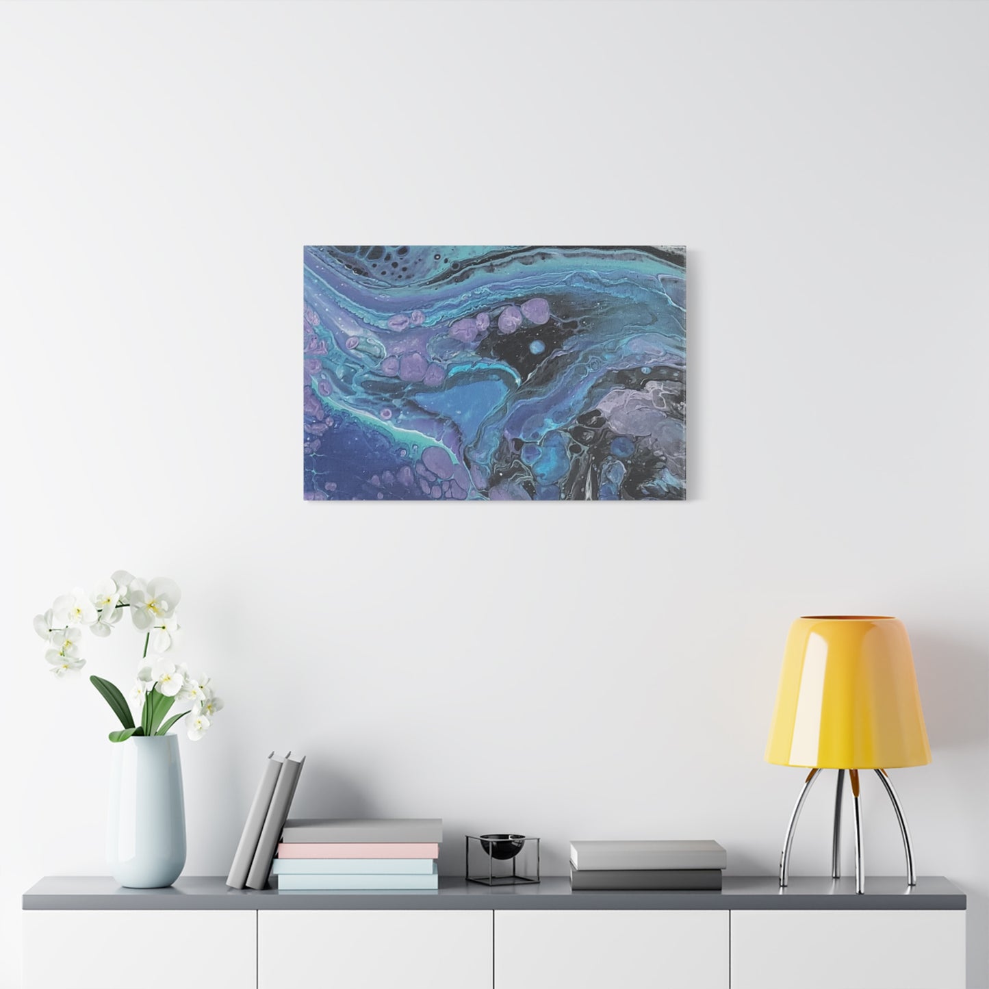 Abstract Ocean Wave Matte Canvas Print — Blue & Purple Fluid Art, Stretched 1.25"