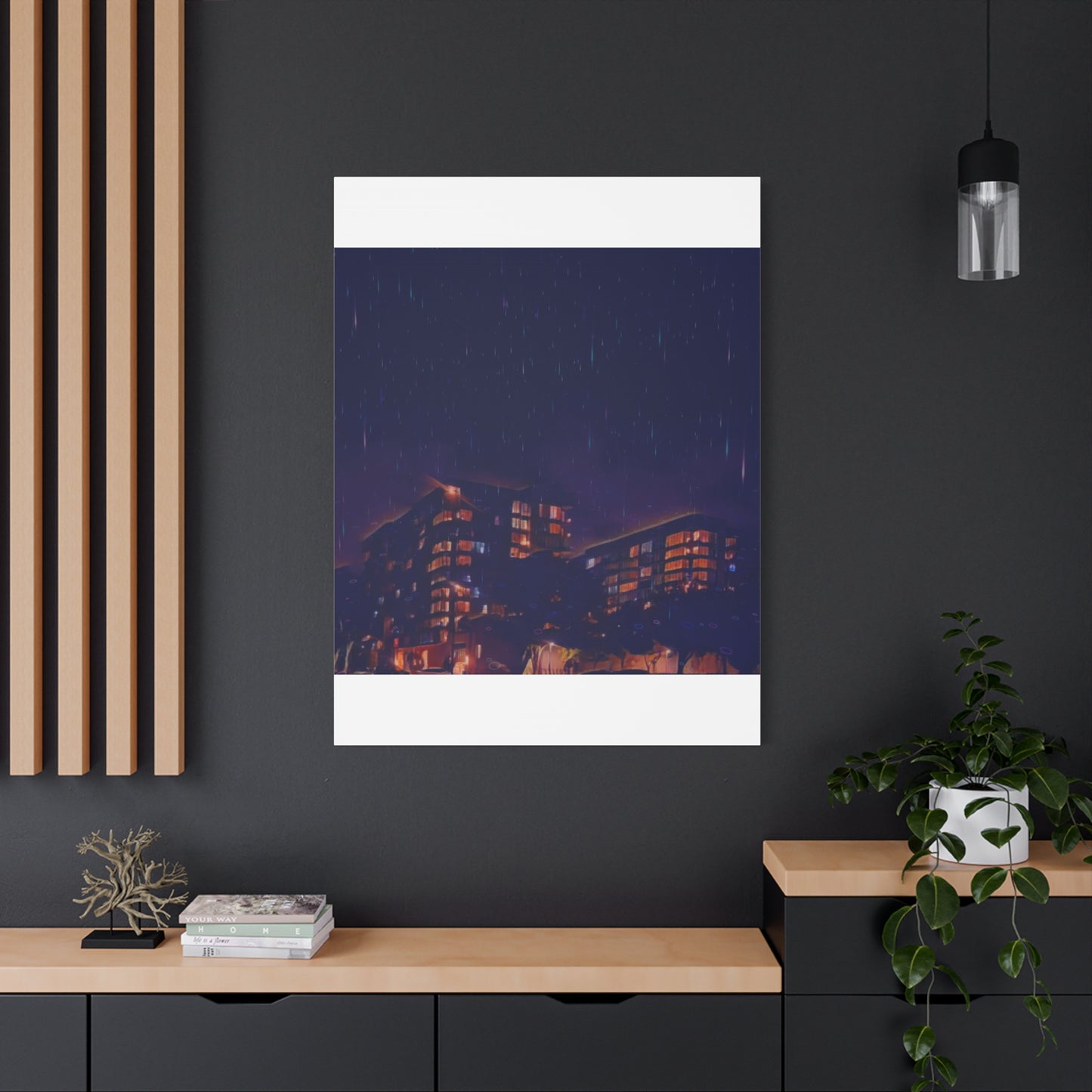 Neon Percipitation @ night - Canvas Print — Moody Urban Wall Art