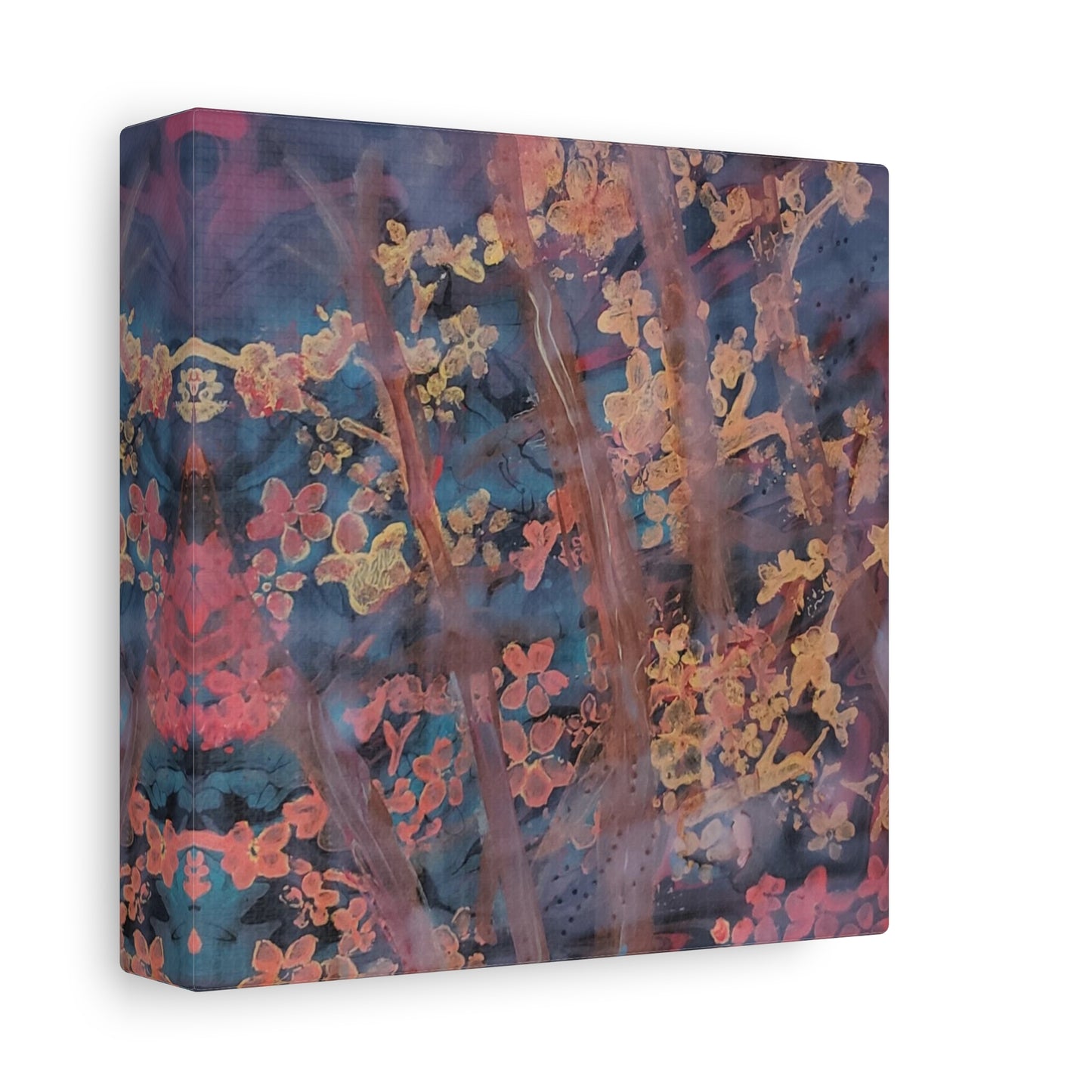Abstract Floral Canvas Print — Moody Pink & Blue Stretched Wall Art
