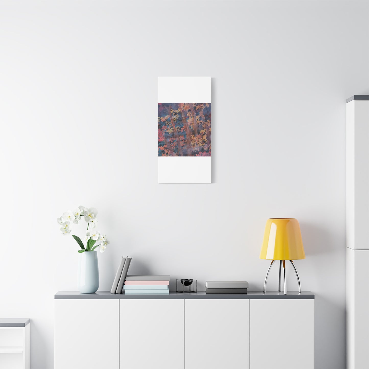 Abstract Floral Canvas Print — Moody Pink & Blue Stretched Wall Art