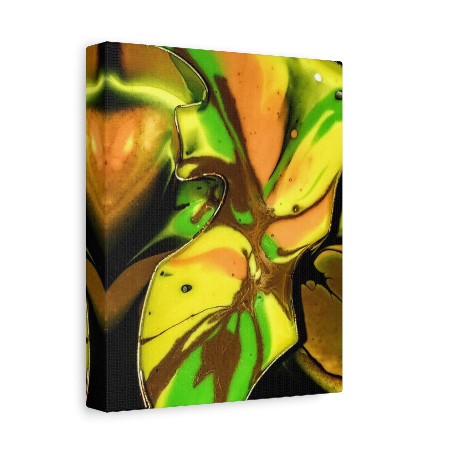 Abstract Green & Gold Fluid Art Matte Canvas Print (Stretched)