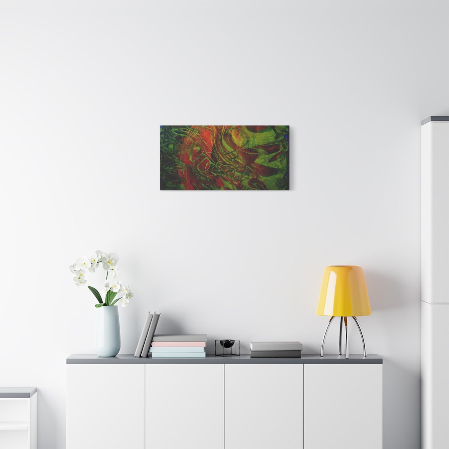 Abstract Green & Red Fluid Art Canvas Print