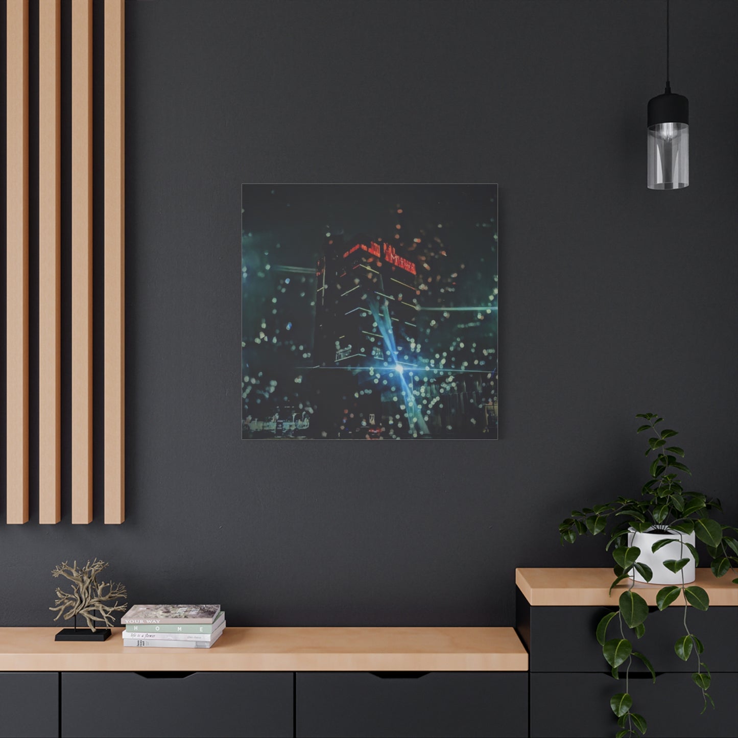 matrix @night Canvas Print — Moody Rainy Urban Wall Art (Matte Stretched)